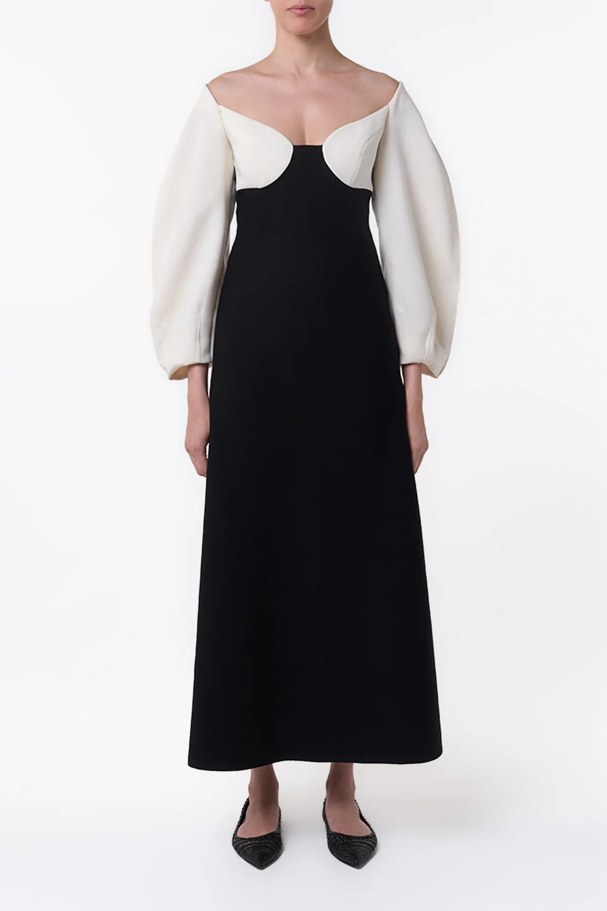 Dee Maxi Dress in Ivory & Black Wool Crepe