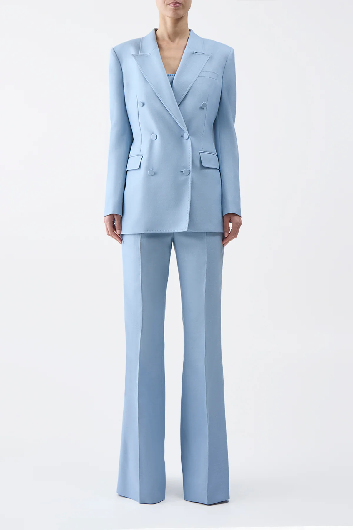 Rhein Flare Pant in Stone Blue Silk Virgin Wool