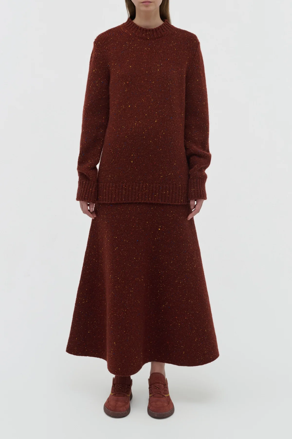 Alfie Knit Sweater in Burnt Sienna Multi Speckle Aran Cashmere