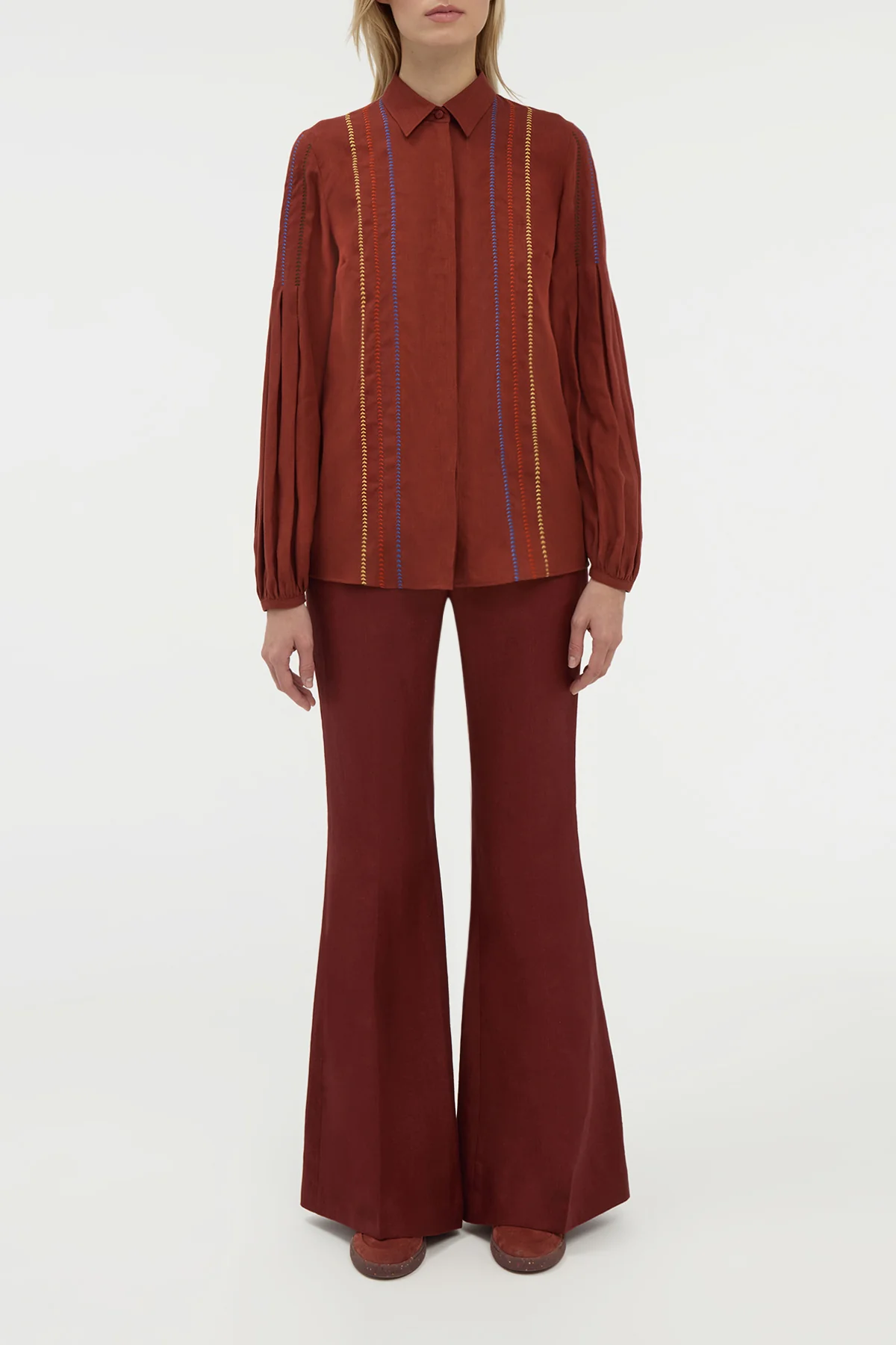 Inga Blouse in Burnt Sienna Multi Aloe Linen