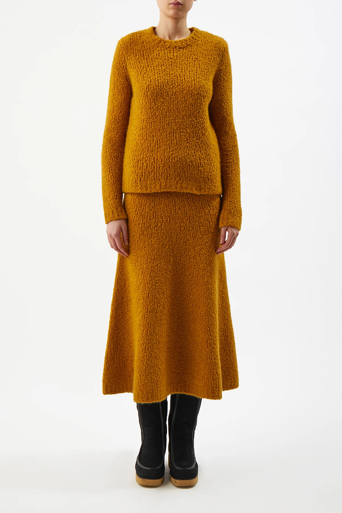 Pablo Knit Midi Skirt in Saffron Cashmere Silk Boucle