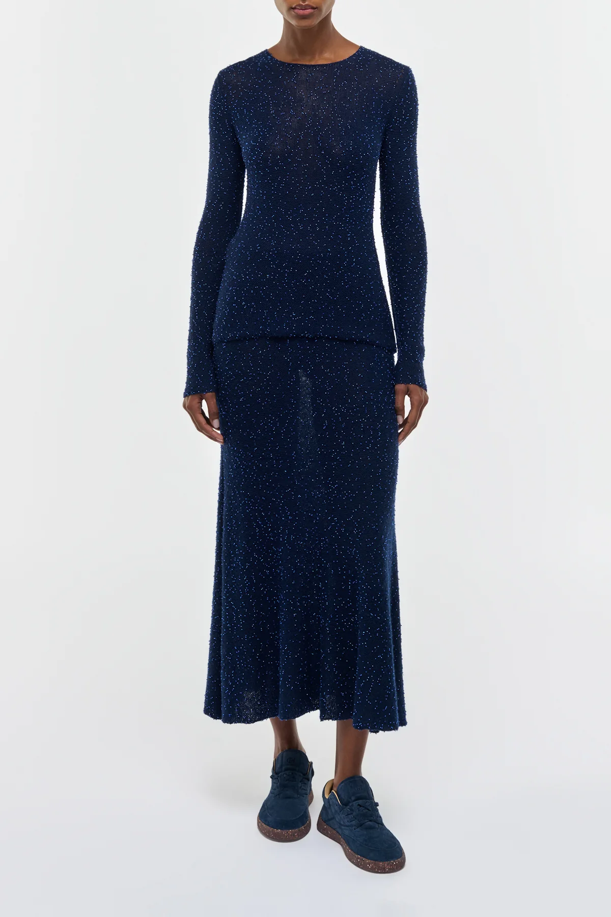 Nello Knit Sweater in Electric Navy Beaded Cashmere Silk