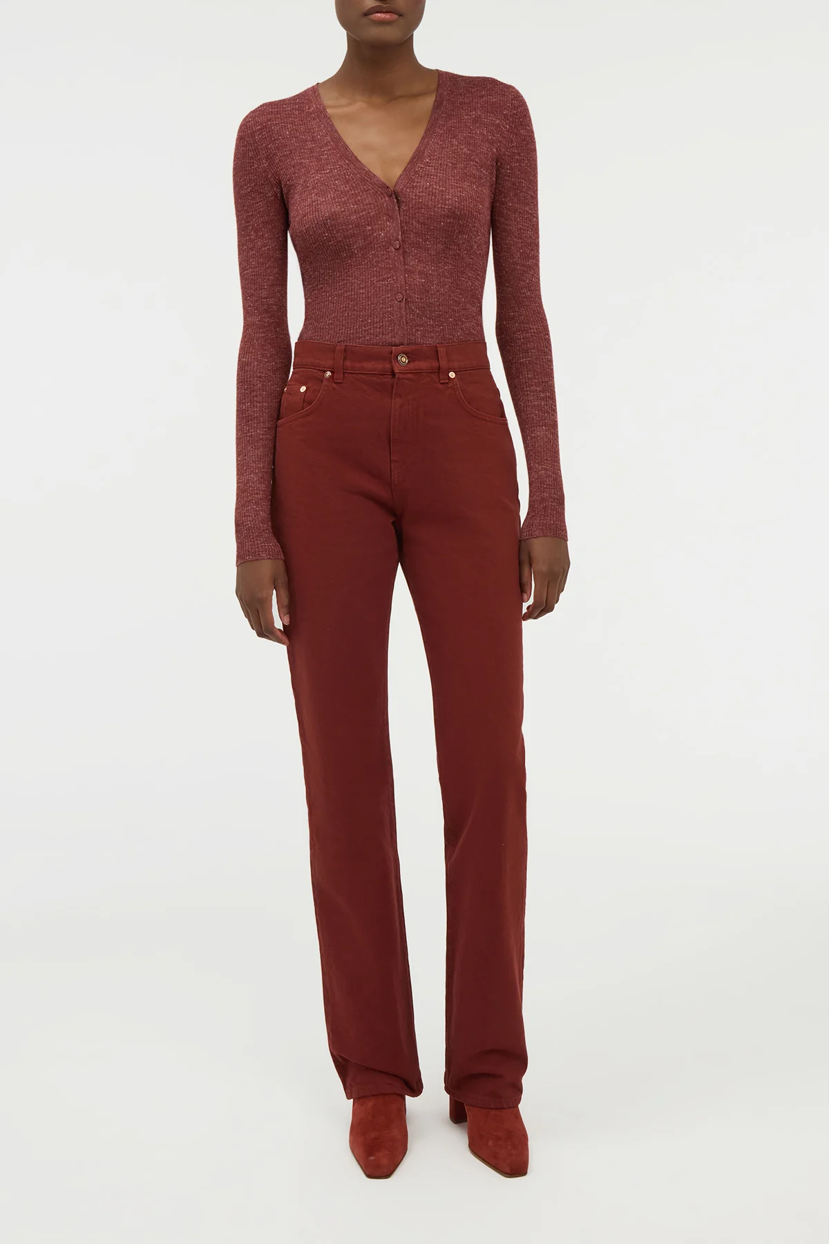 Aiste Knit Cardigan in Burnt Sienna Cashmere Silk with Hemp