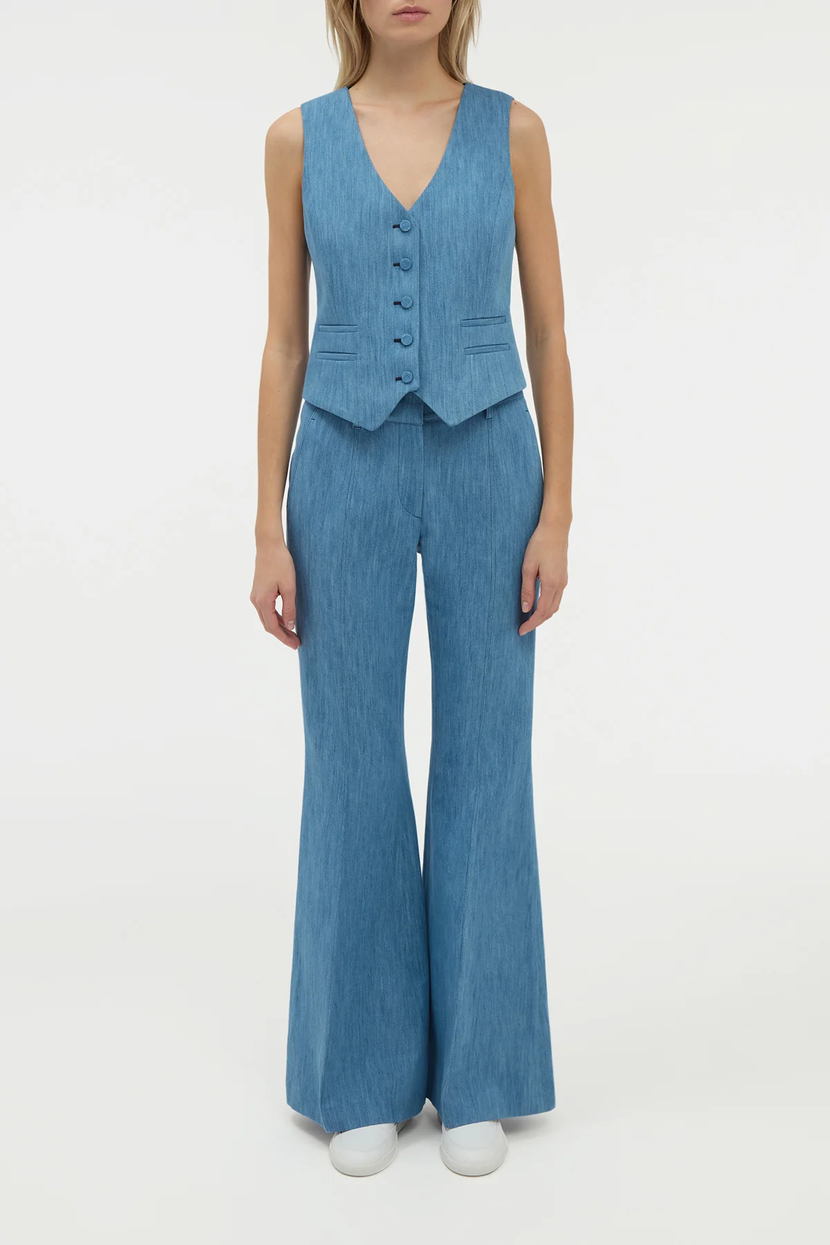 Rhein Flare Pant in Medium Blue Recycled Cotton Linen Denim