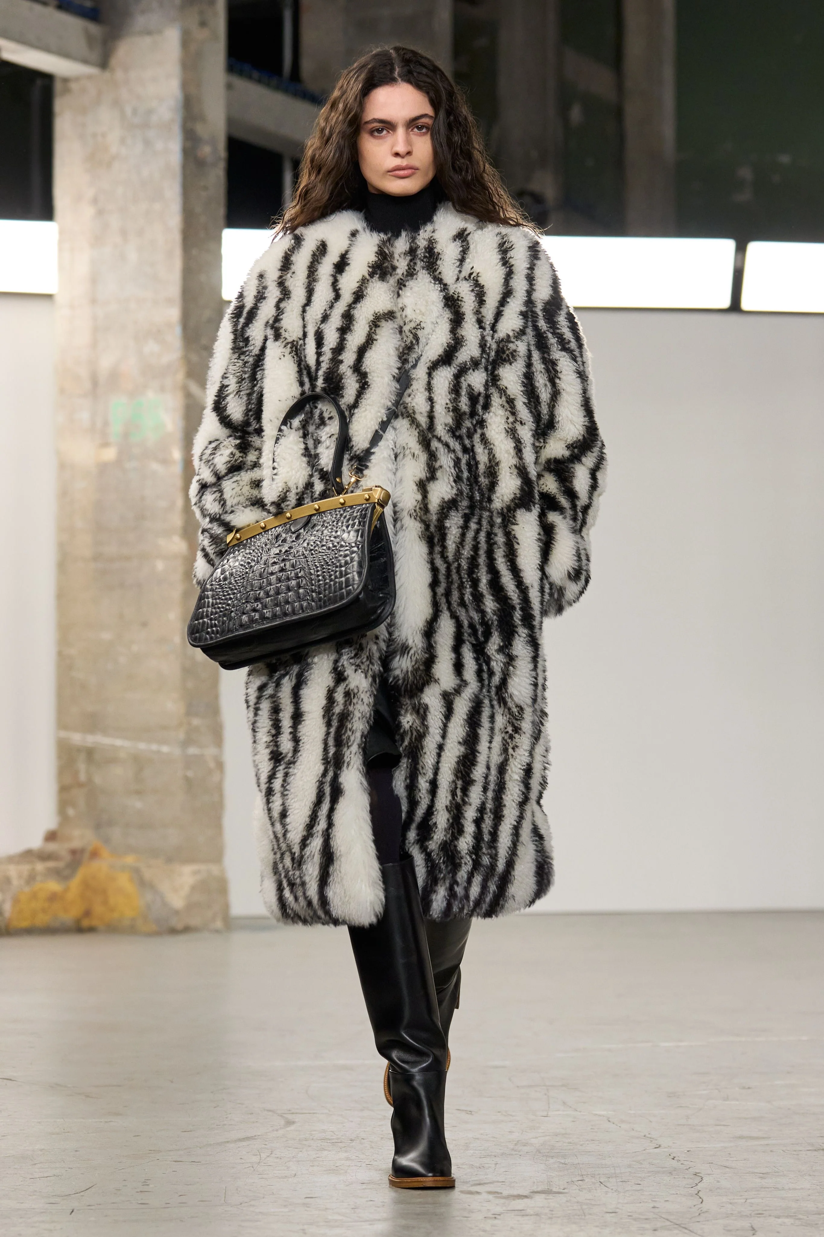 Ebel Coat in Ivory & Black Cashmere Shearling