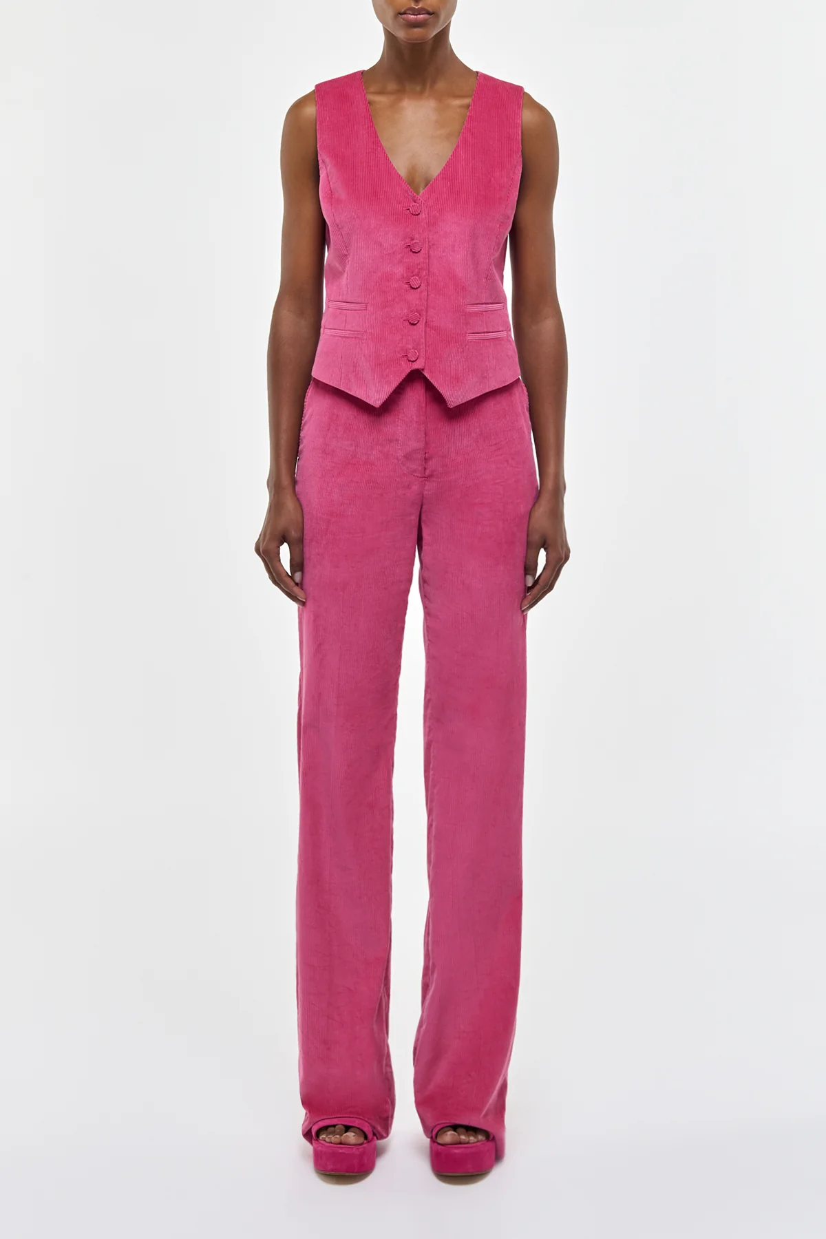Vesta Flare Pant in Fuchsia Sea Island Cotton Corduroy