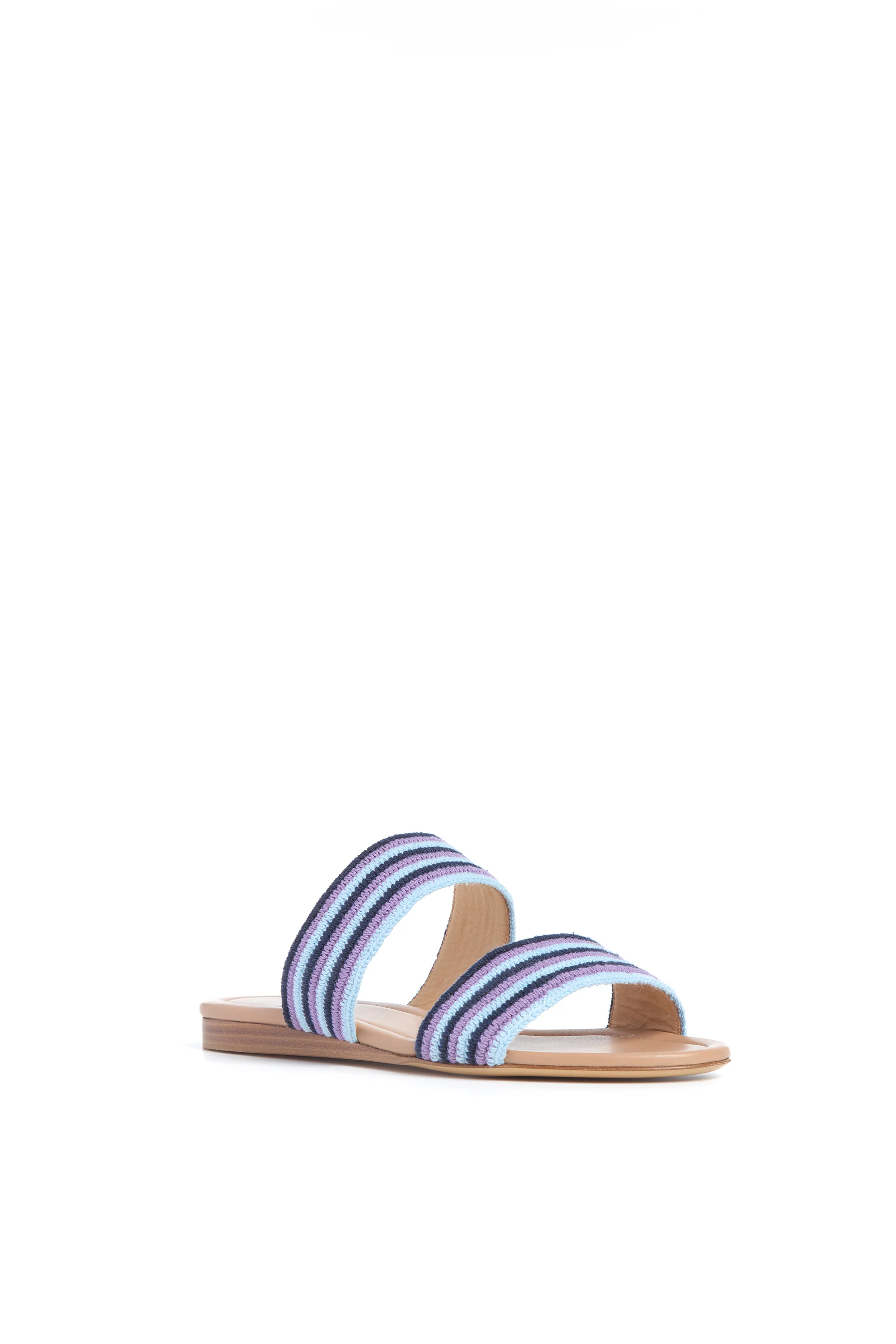 Lora Flat Sandal in Navy Multi Nappa Leather Crochet