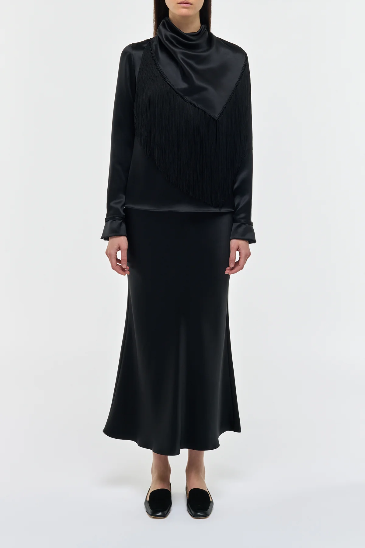 Frei Maxi Skirt in Black Silk Satin