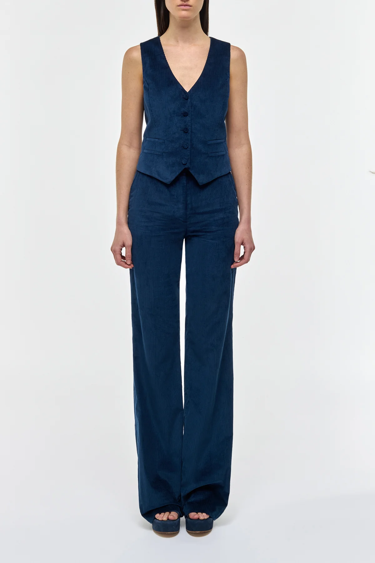 Vesta Flare Pant in Electric Navy Sea Island Cotton Corduroy