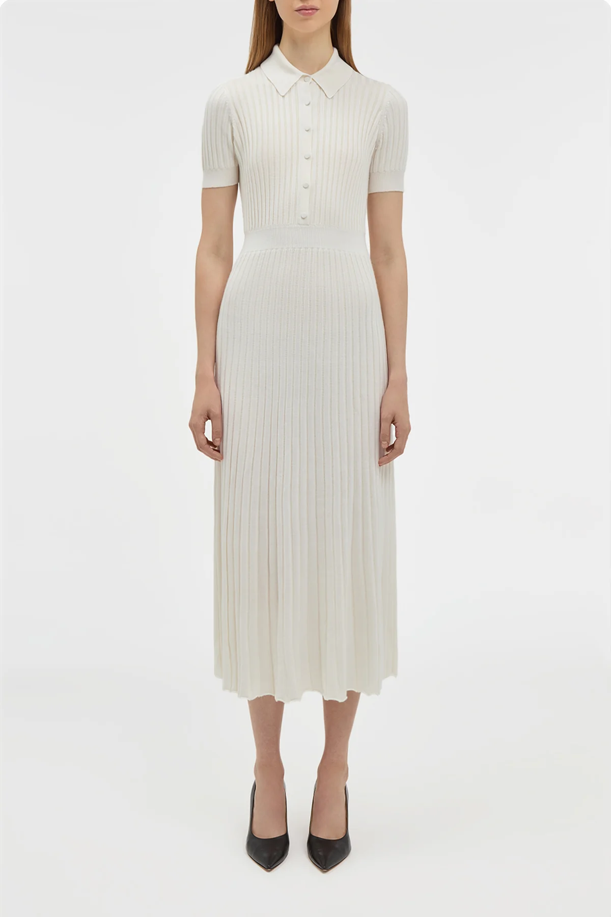 Amor Knit Midi Dress in Ivory Cashmere Silk