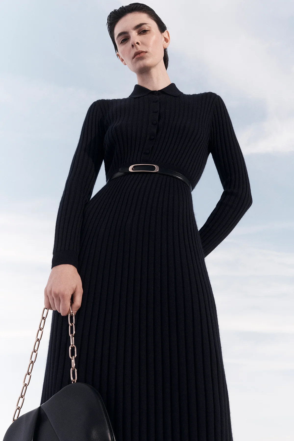 Ardor Knit Maxi Dress in Dark Navy Cashmere Silk
