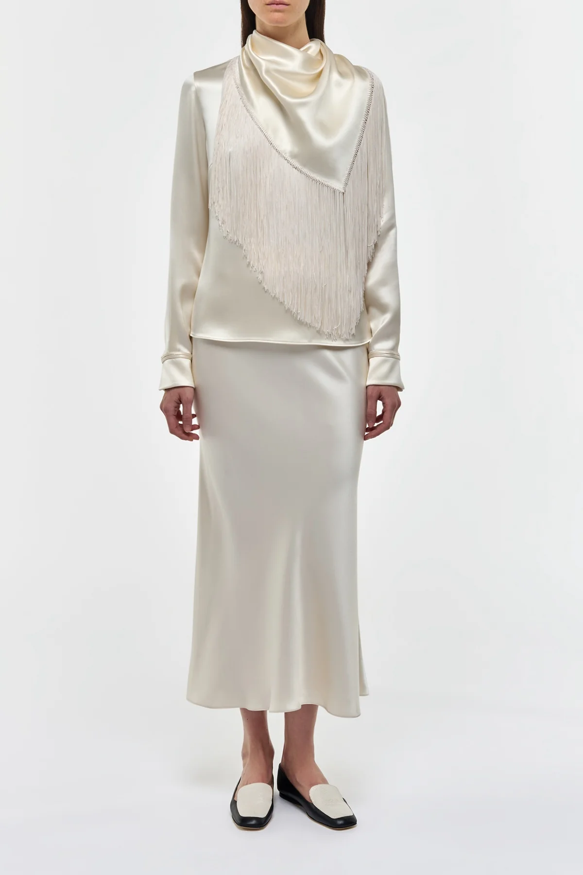 Frei Maxi Skirt in Ivory Silk Satin