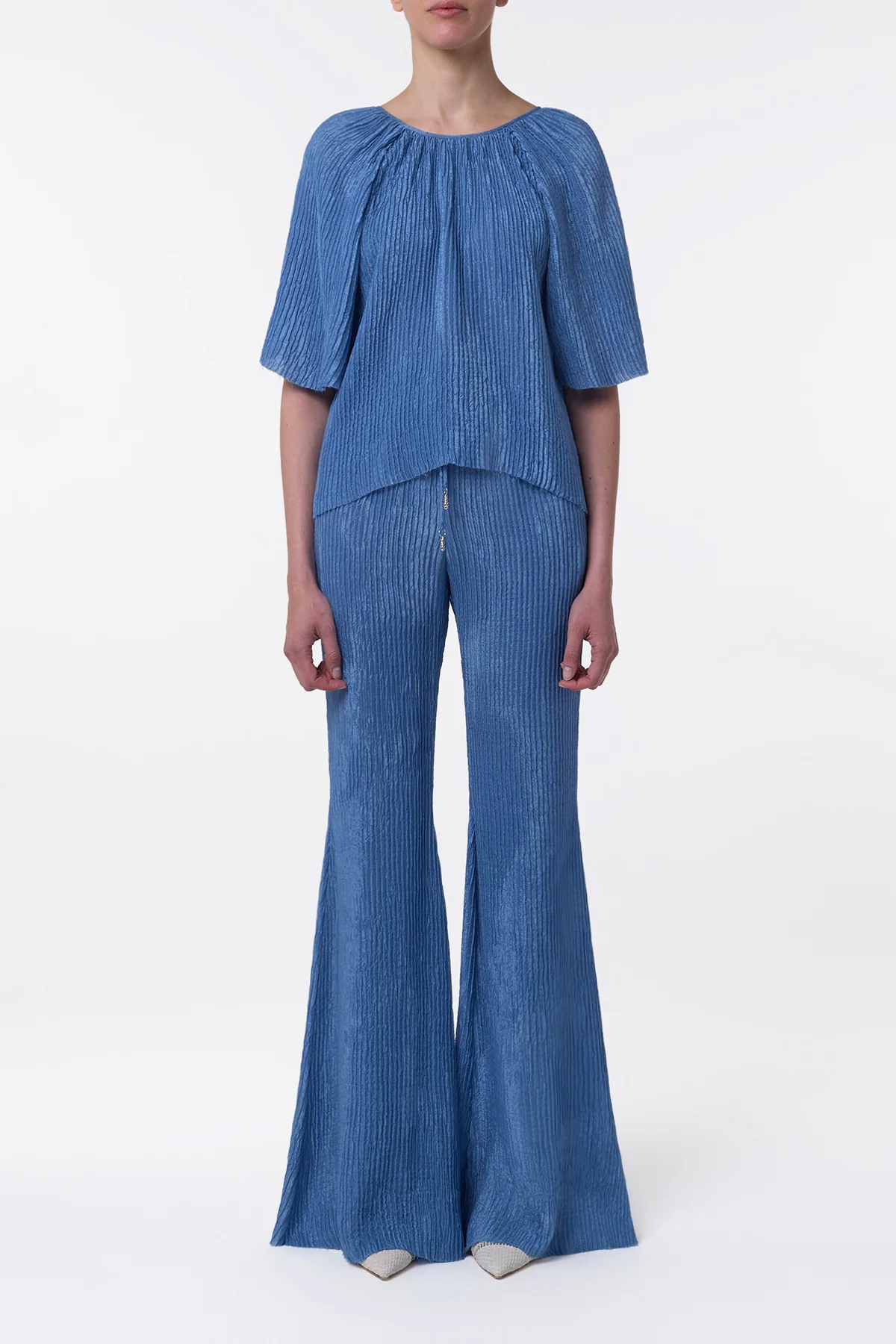 Nula Top in Sky Plisse Silk