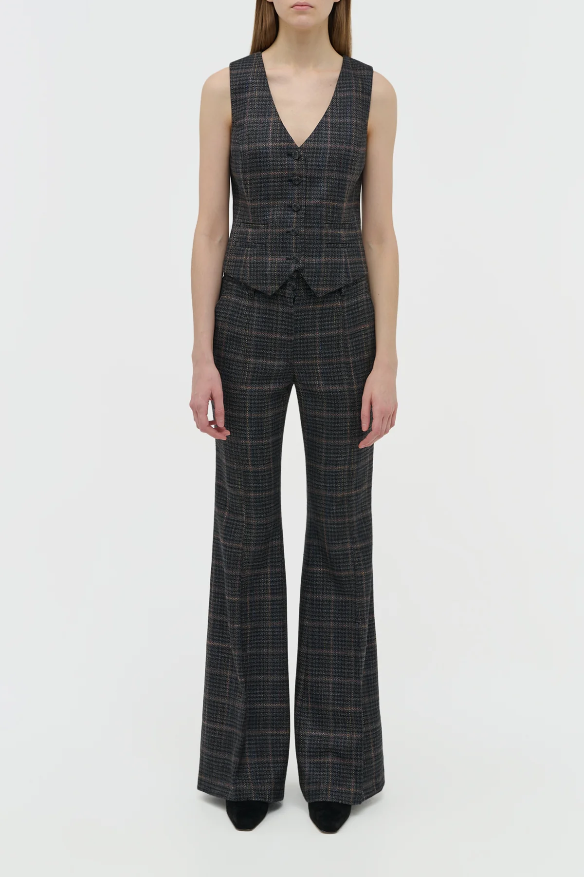 Coleridge Vest in Charcoal Multi Wool Silk Clubcheck Plaid
