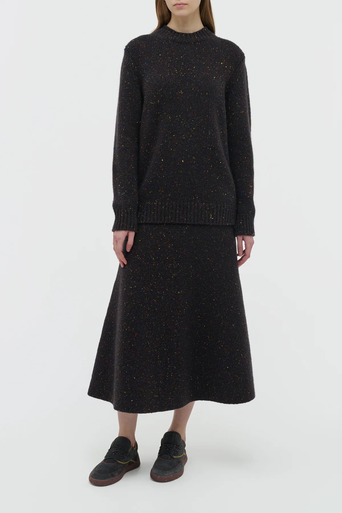 Alfie Knit Sweater in Charcoal Multi Speckled Aran Cashmere