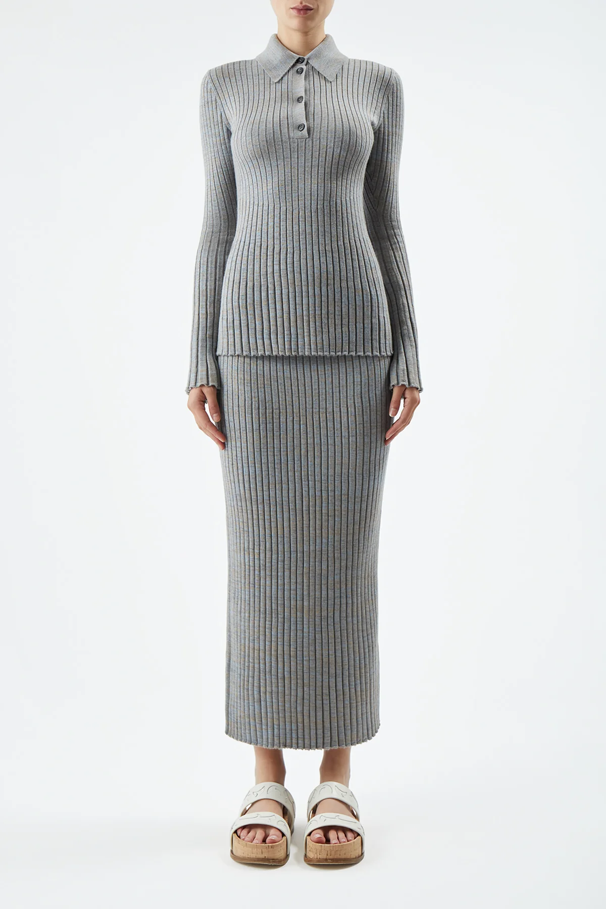 Conti Knit Midi Skirt in Light Blue Melange Cashmere