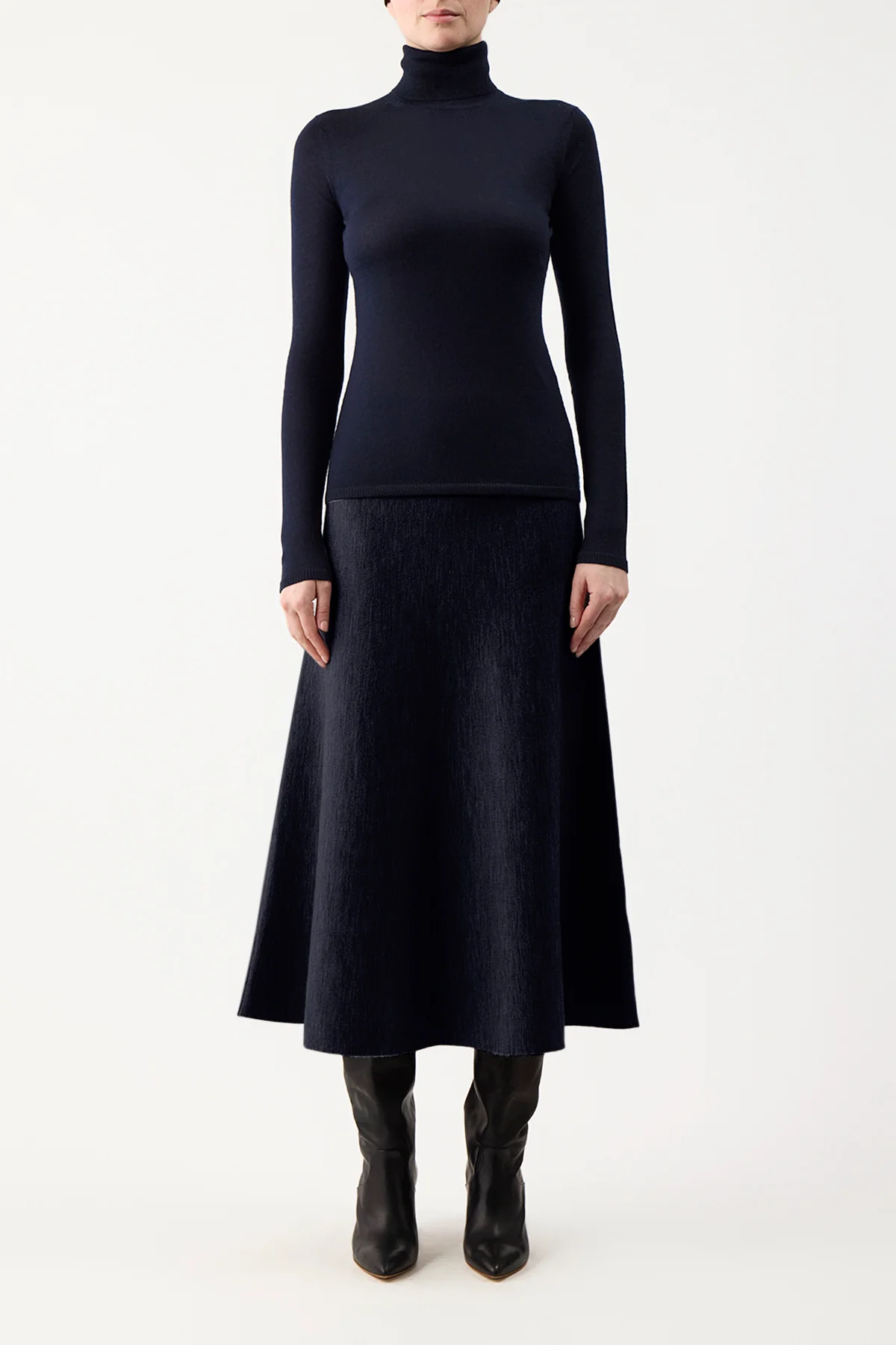 Costa Knit Turtleneck in Dark Navy Cashmere Silk