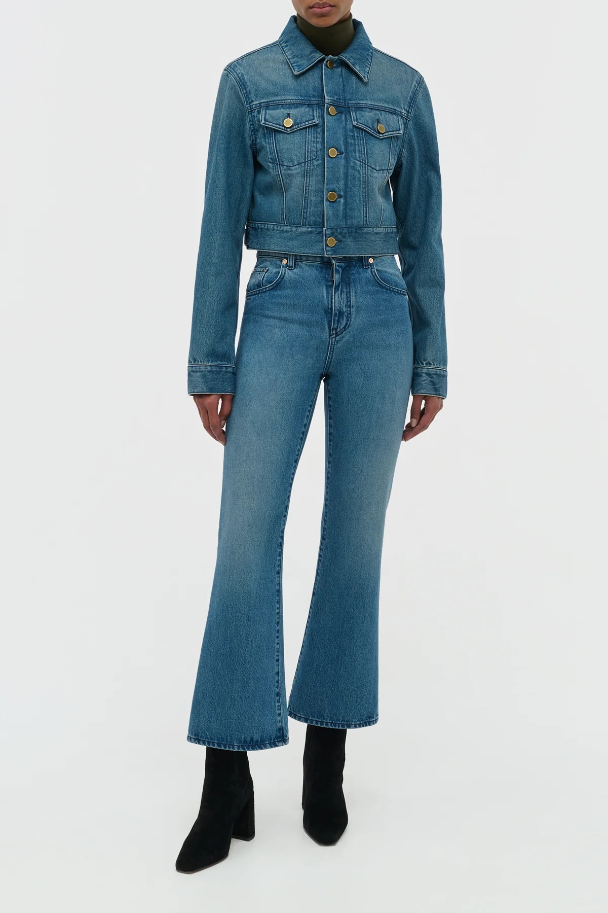 Ezra Bootcut Cropped Jean in Uruguayan Blue Recycled Cotton Denim