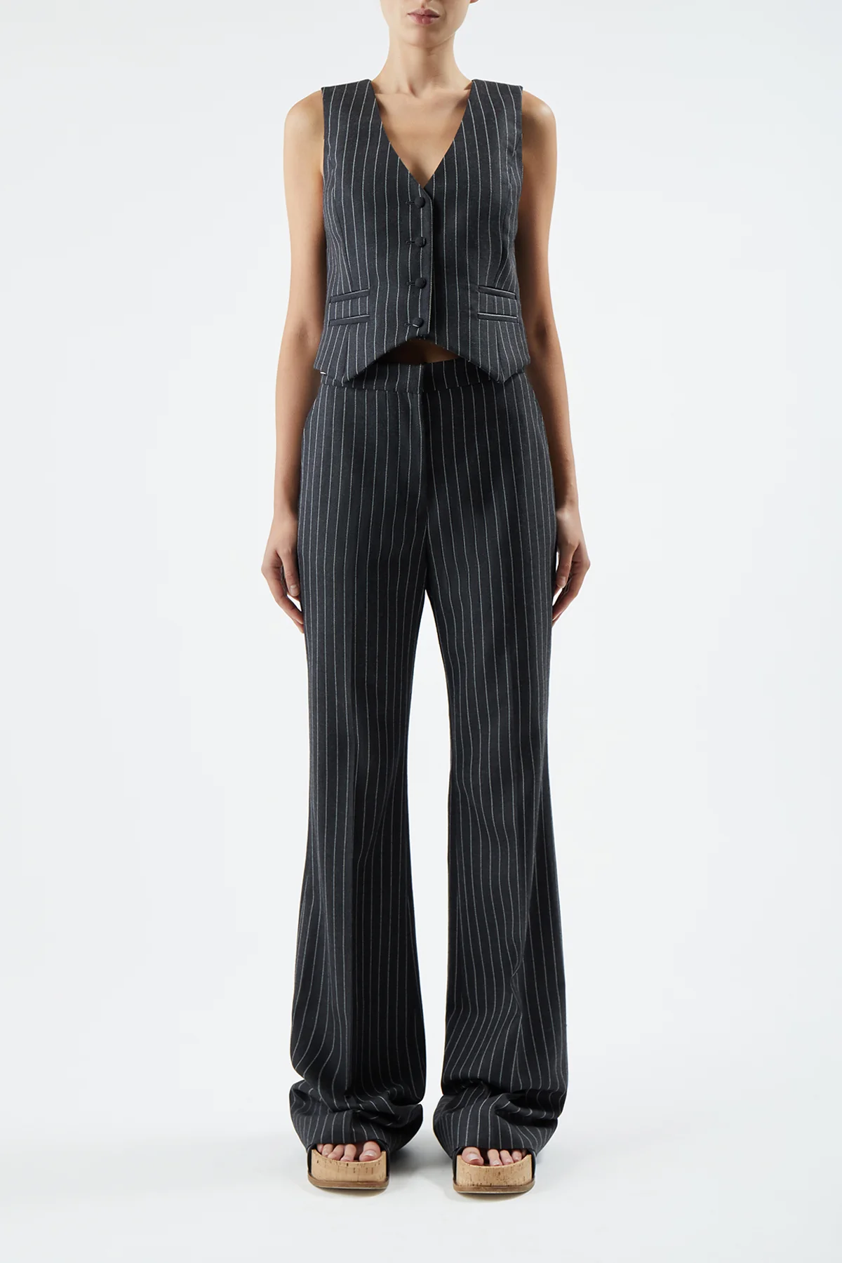 Jones Pant in Grey Pinstripe Wool