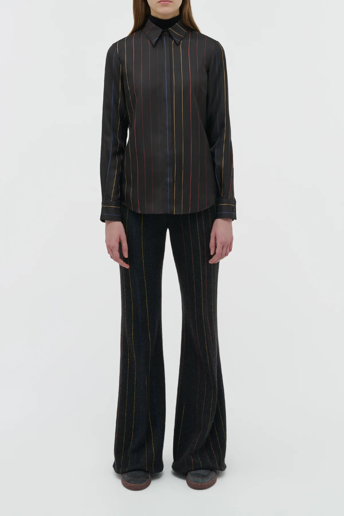Henri Blouse in Charcoal Multi Pinstripe Silk Twill