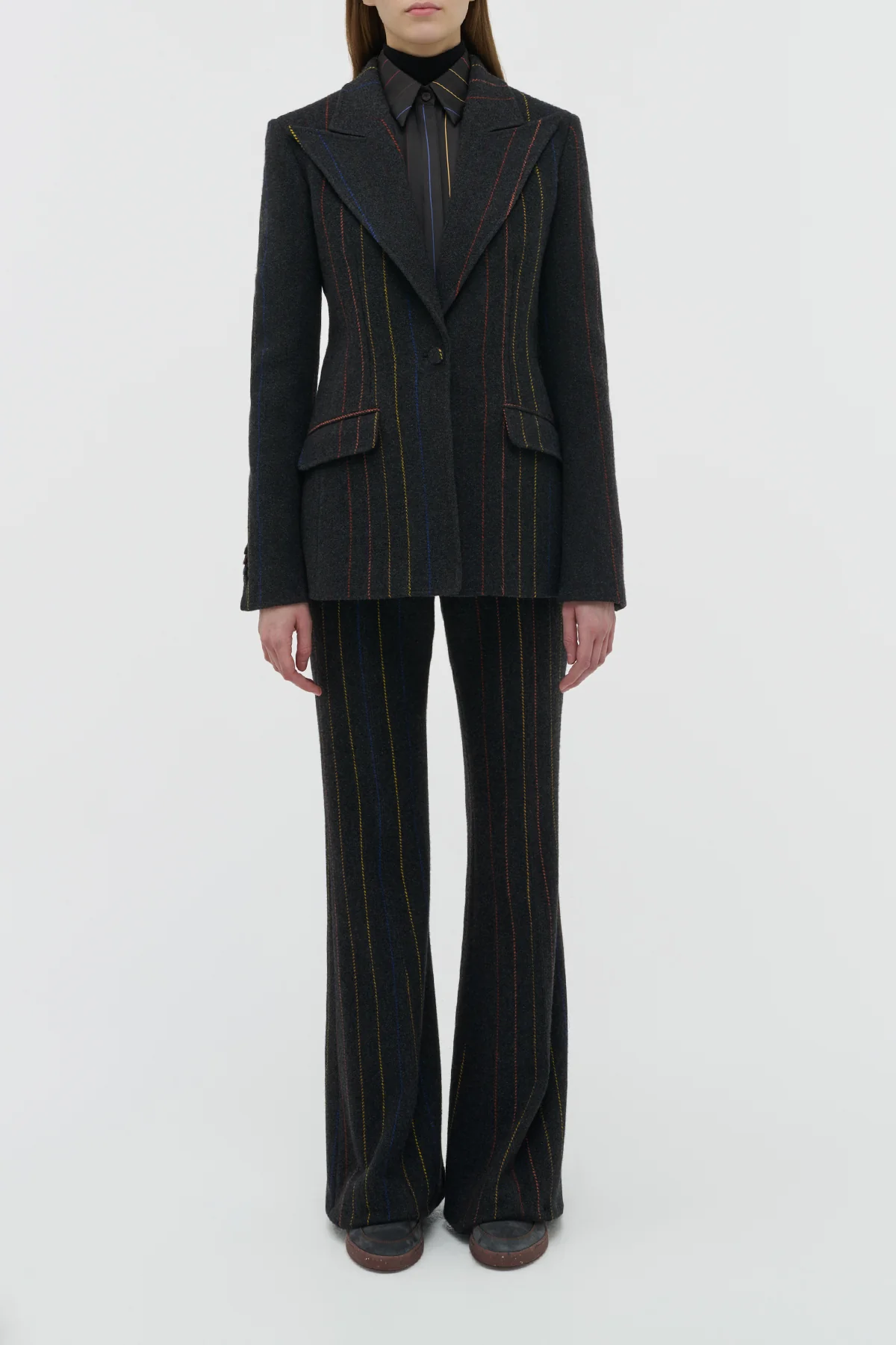 Leiva Blazer in Charcoal Multi Pinstripe Wool Cashmere