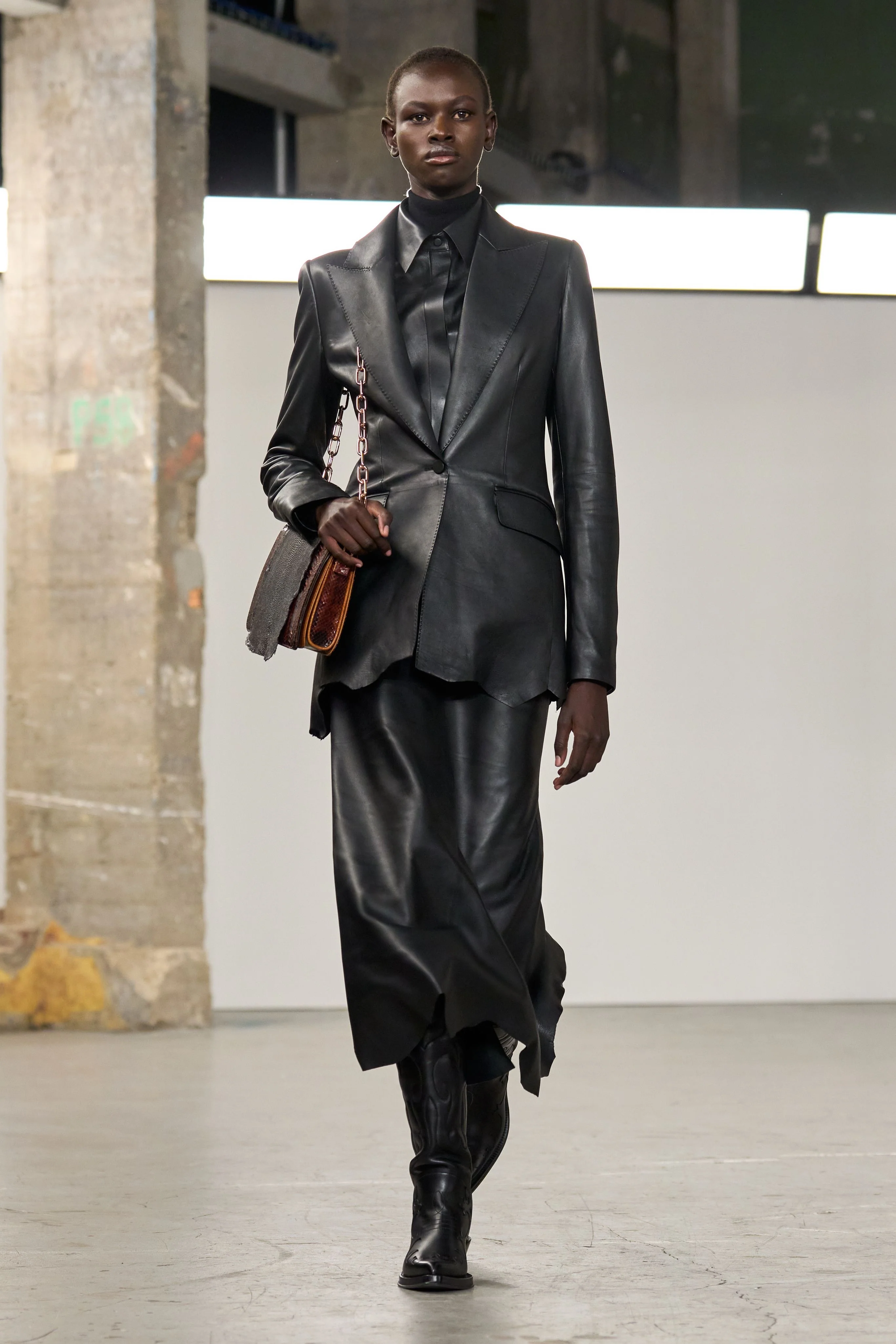 Edwardo Raw Cut Midi Skirt in Black Soft Leather