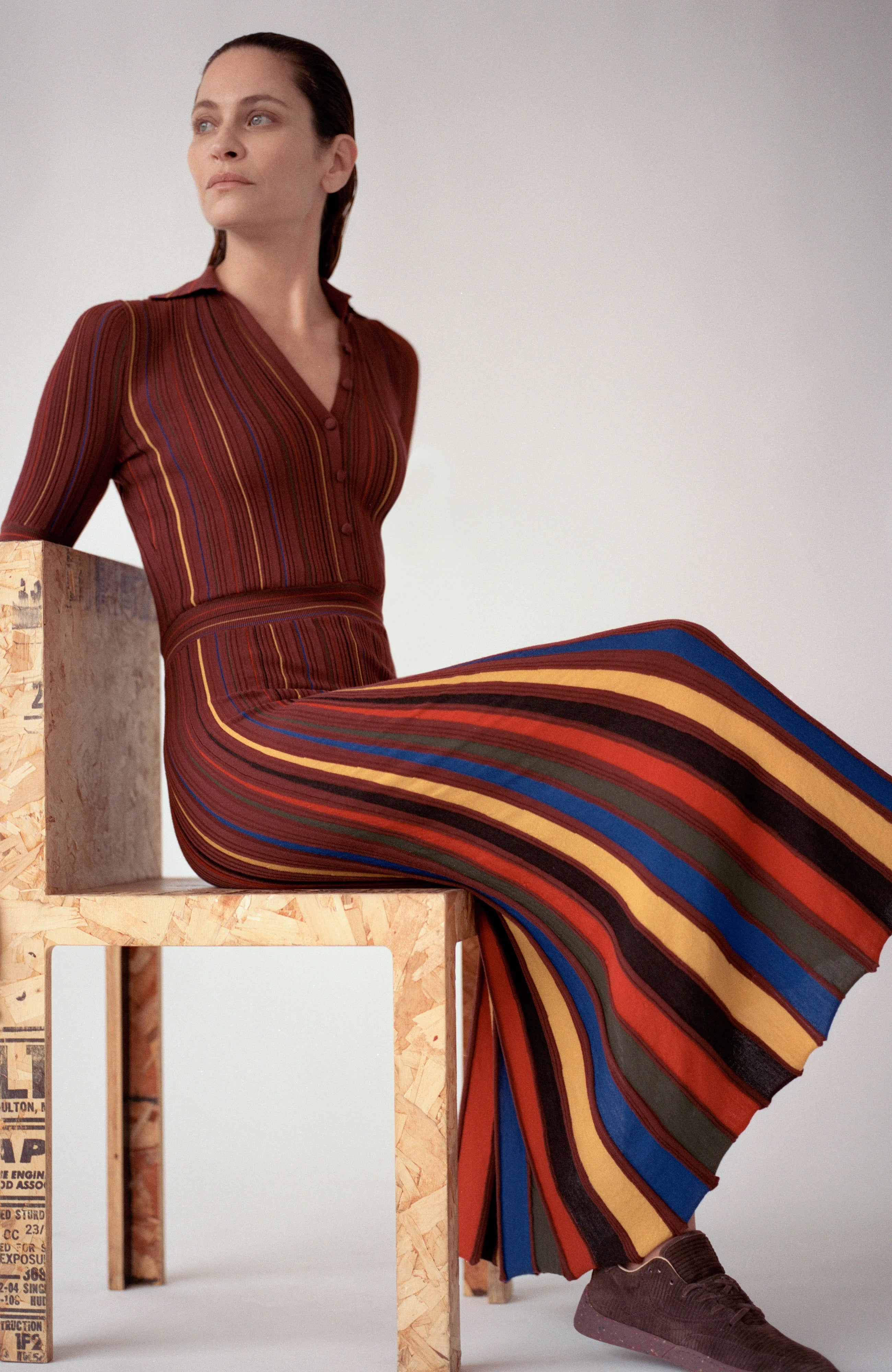Calypso Pinstripe Knit Midi Dress Burnt Sienna Merino Wool