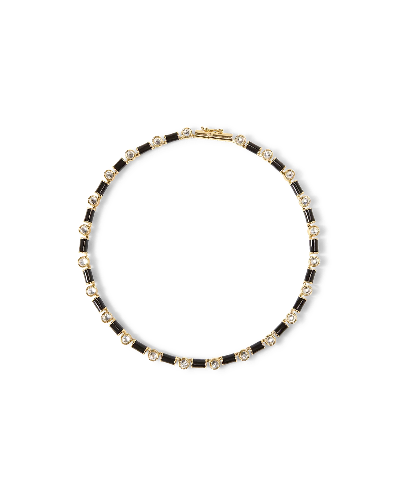 Black Enamel and Crystal Barrel Necklace