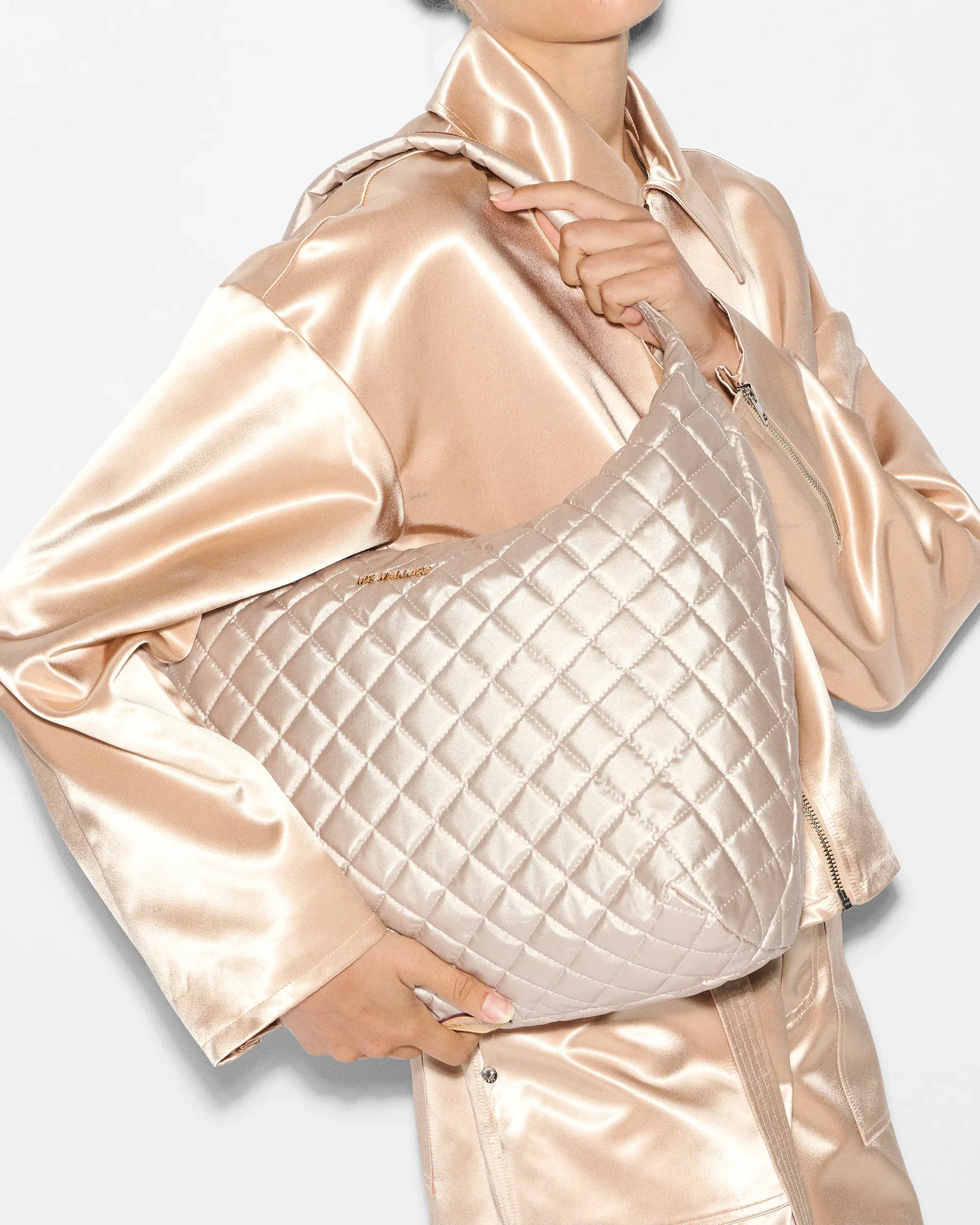 Pale Rose Gold Metallic Large Metro Shoulder Bag II