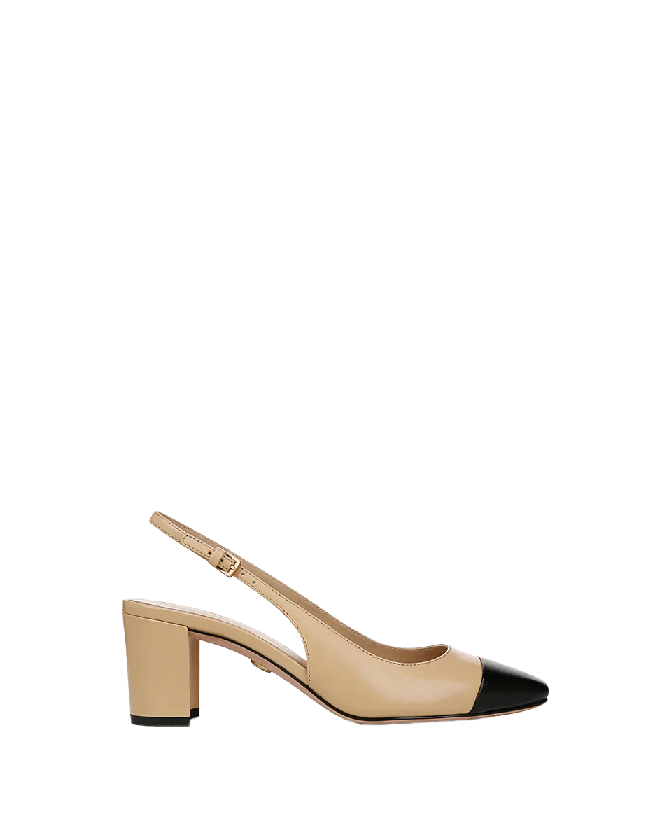 Cecile Leather Cap-Toe Slingback Pump