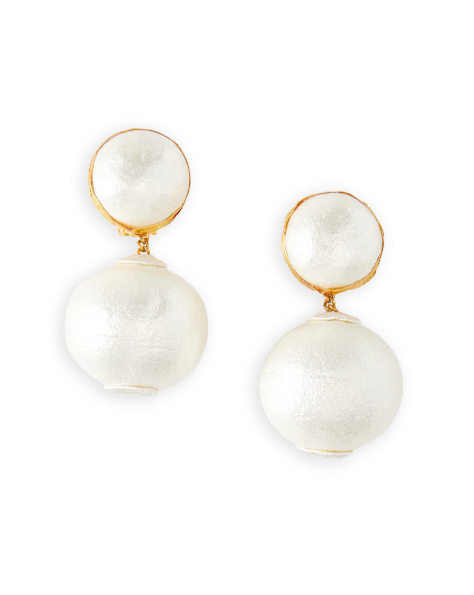 Pearl 2 Drop Earrings | Clip Backing