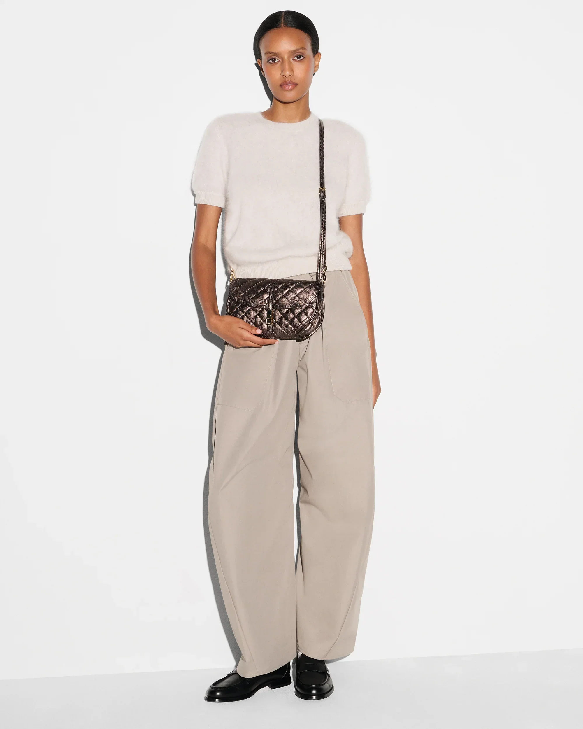 Espresso Metallic Leather Small Astor Convertible Clutch