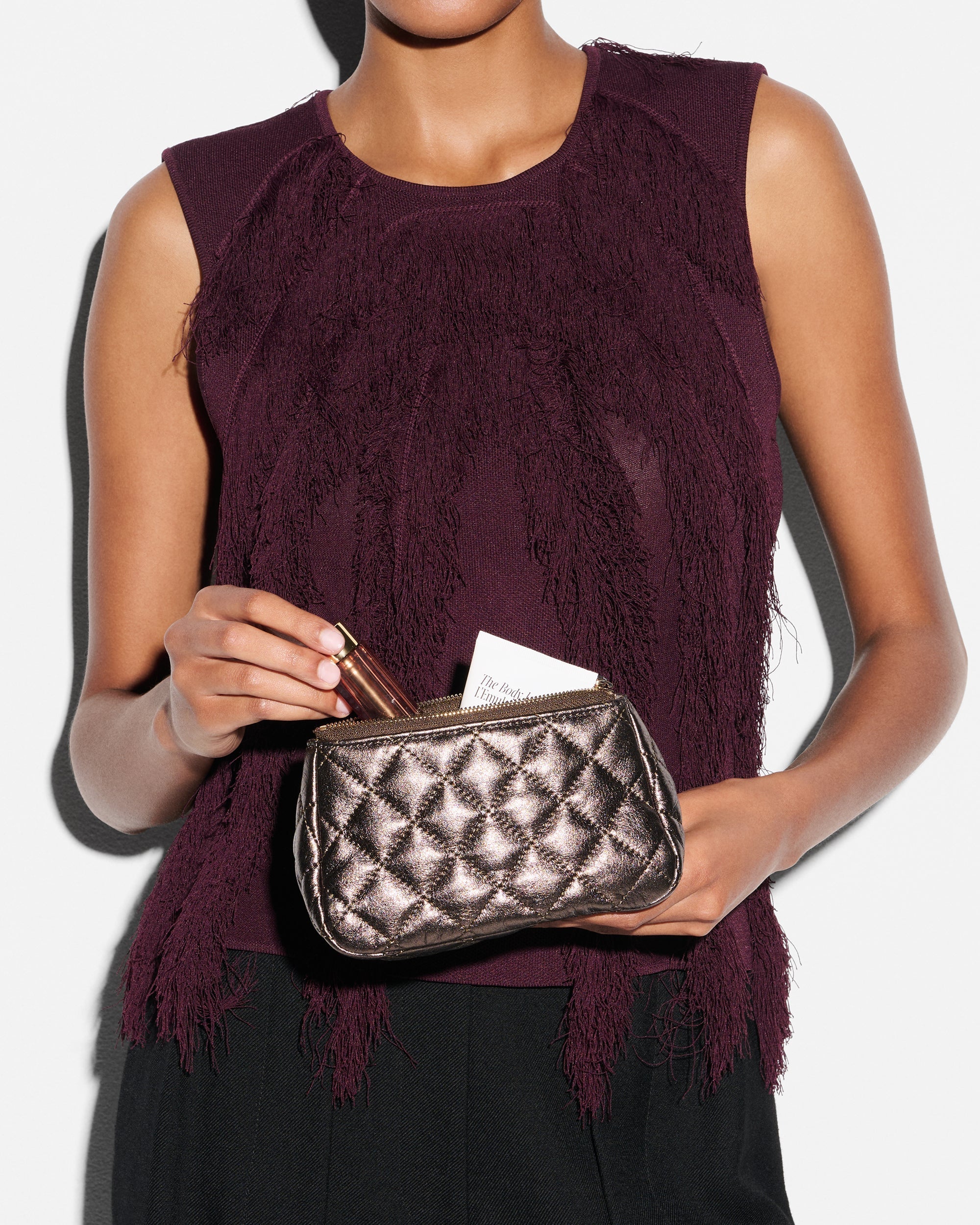 Espresso Metallic Leather Small Luna Cosmetic