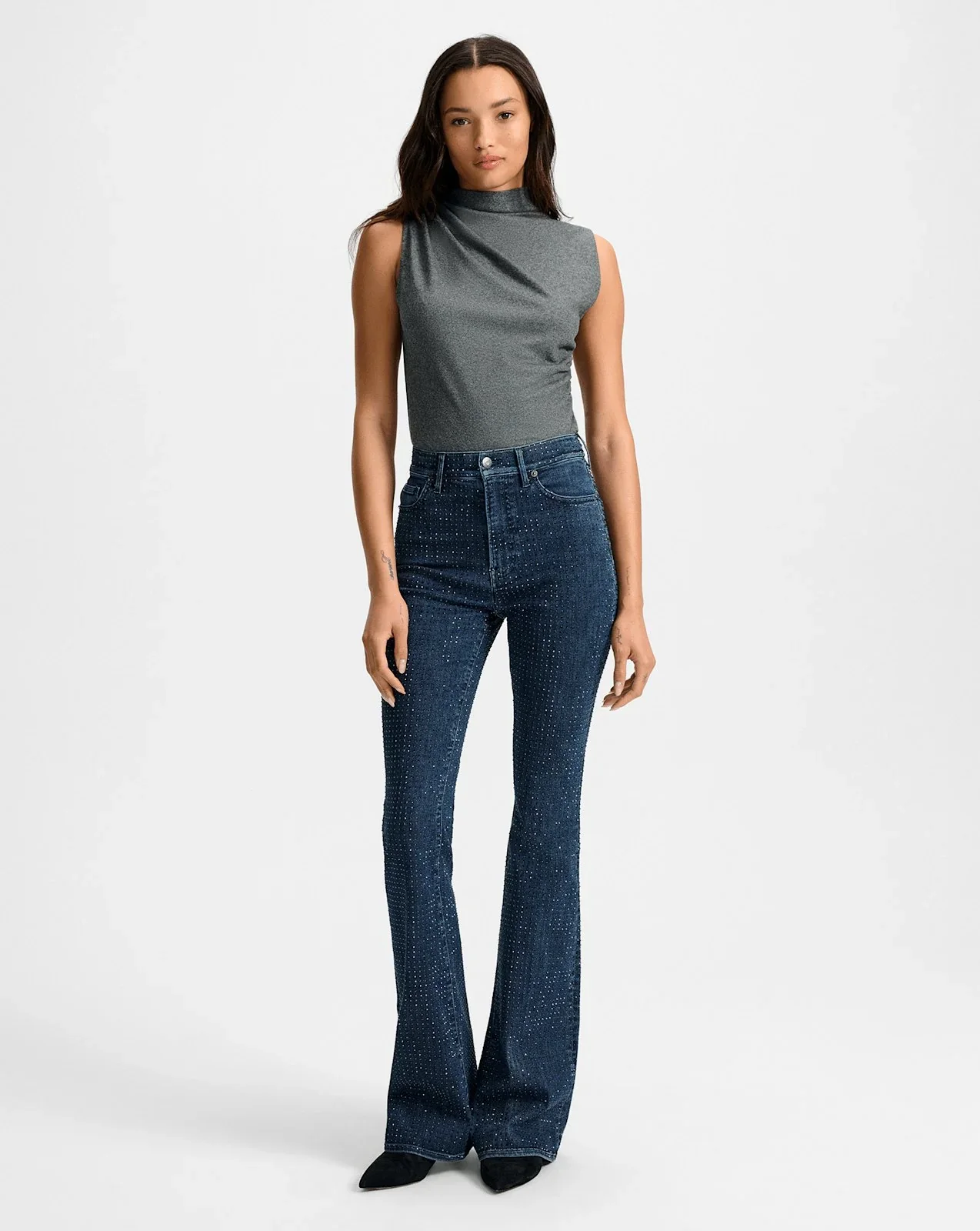 Beverly Rhinestone Skinny-Flare Jean