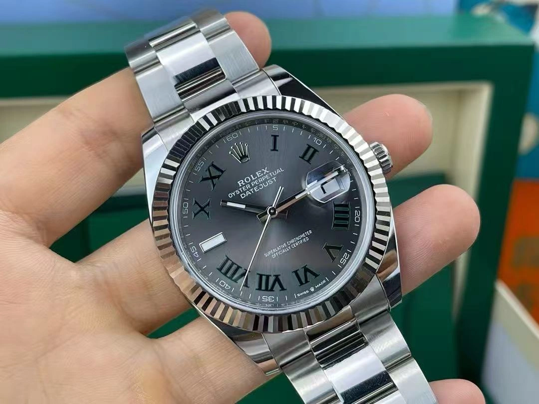 Rolex Datejust m126334 0021 Fluted Bezel Grey Wimbledon Dial 41MM Mens Replica Watch