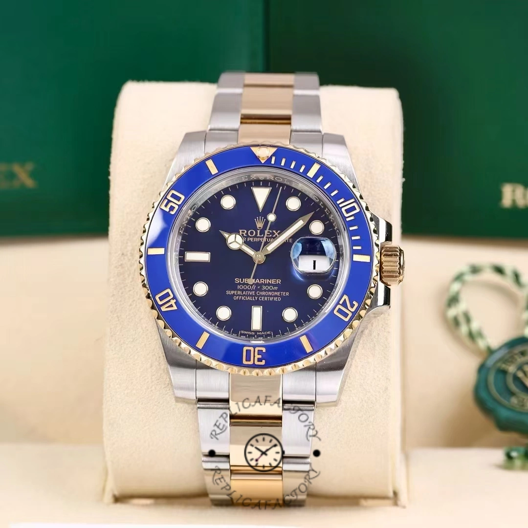 Replica Rolex Submariner Date 116613LB Two Tone Blue Dial 40mm Mens Watch