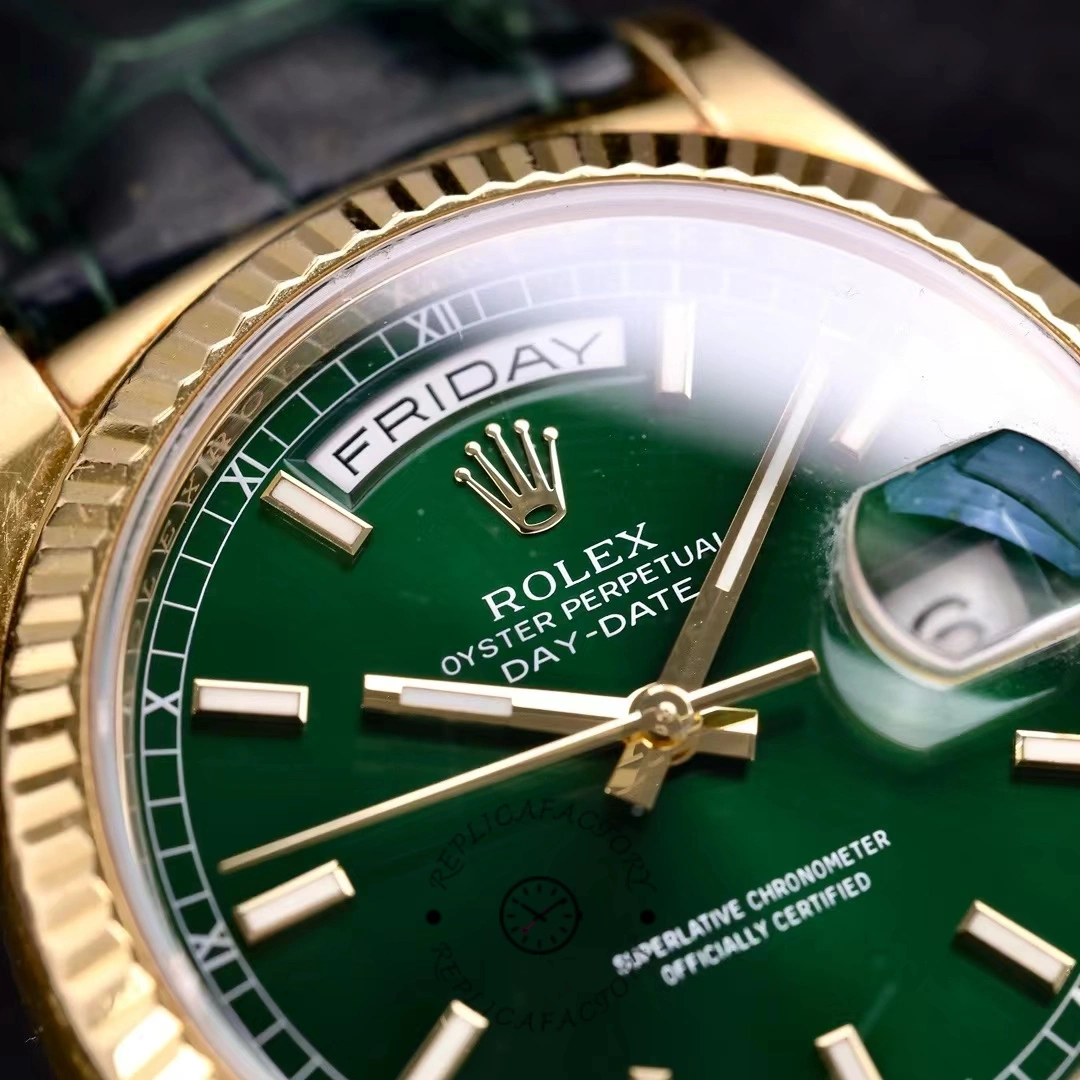 Rolex Day Date 36, green dial, 18K solid yellow gold, 118138 0003