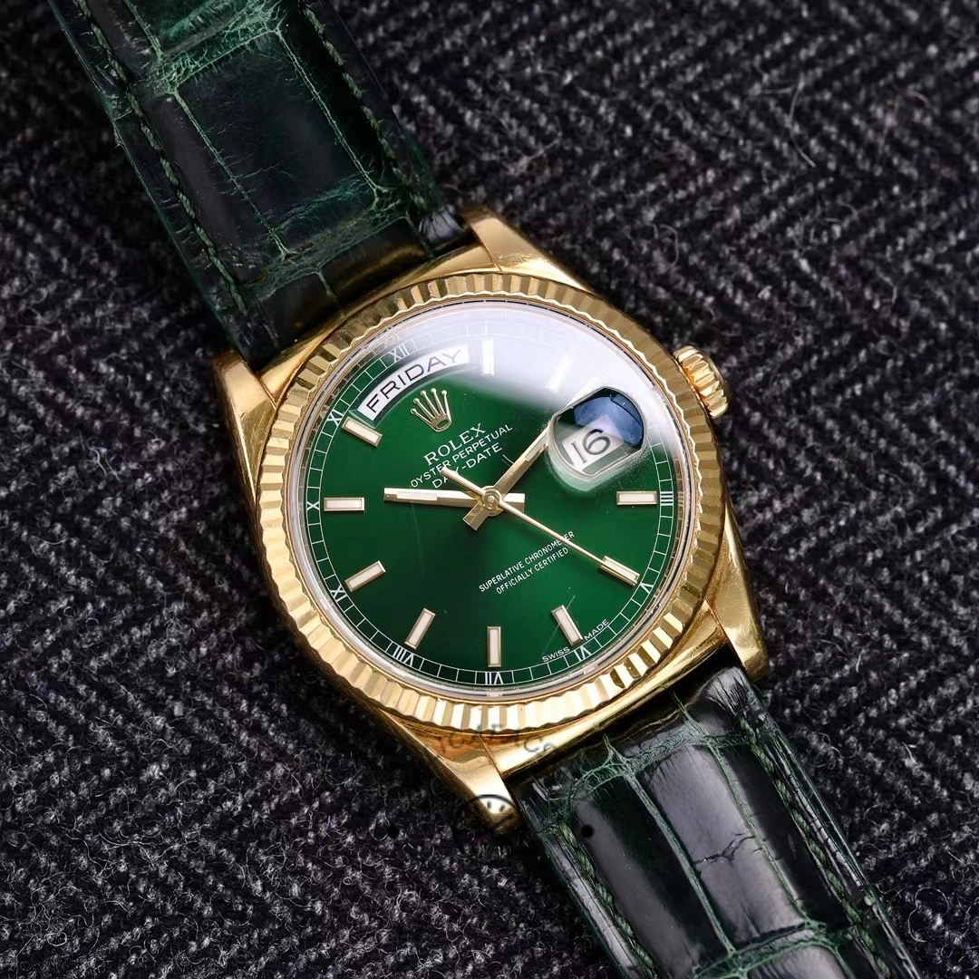 Rolex Day Date 36, green dial, 18K solid yellow gold, 118138 0003