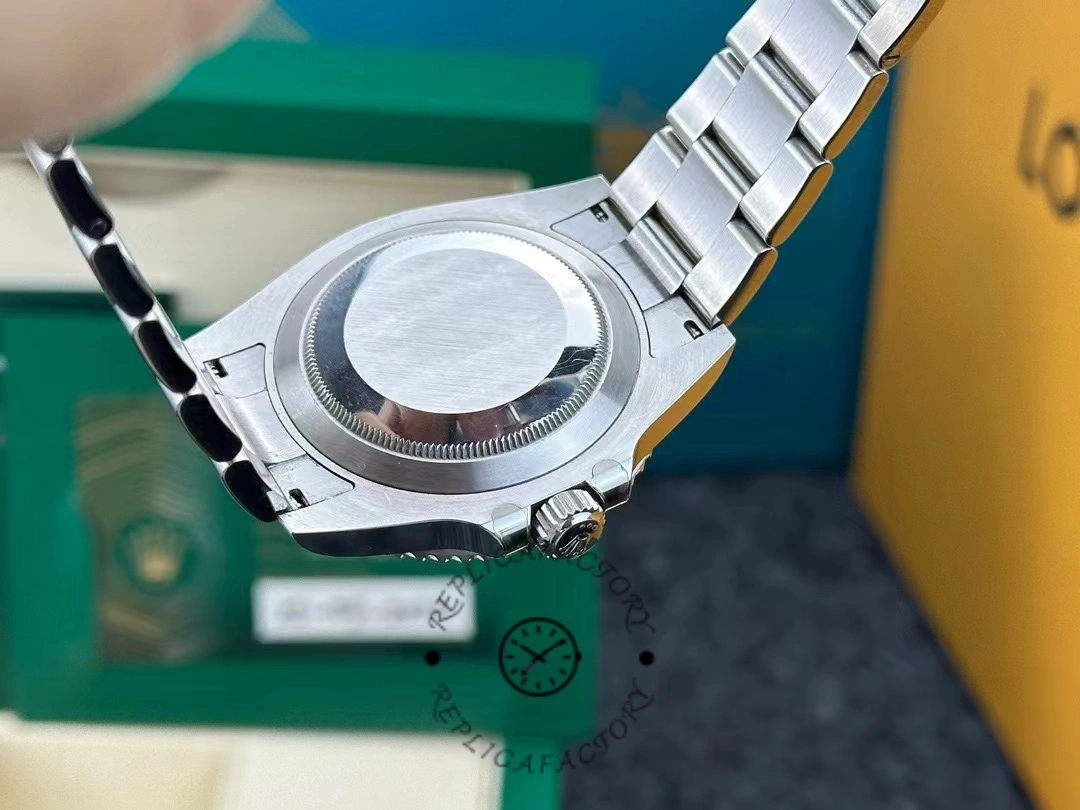 Rear view of the Rolex Submariner 126610LN, showing the back of the stainless steel case.