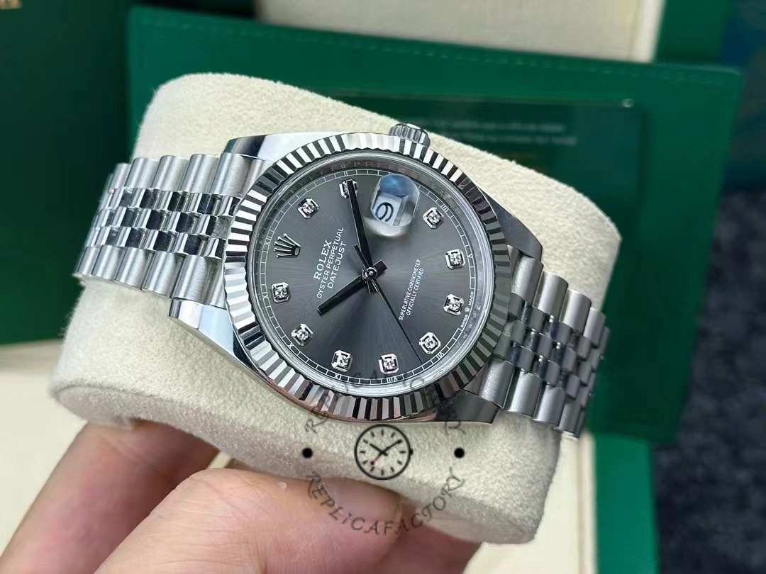 Rolex Datejust 41, rhodium dial with diamonds and fluted bezel m126334 0006