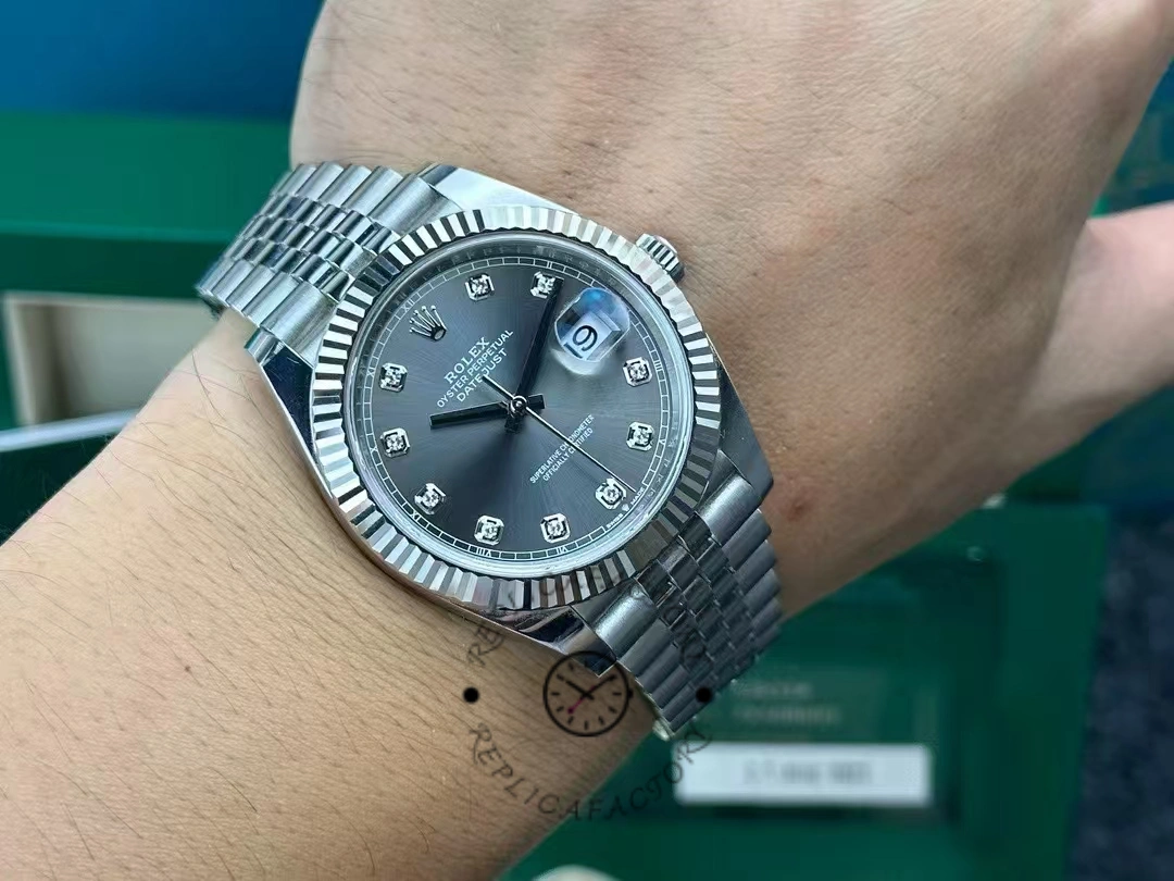 Rolex Datejust 41, rhodium dial with diamonds and fluted bezel m126334 0006