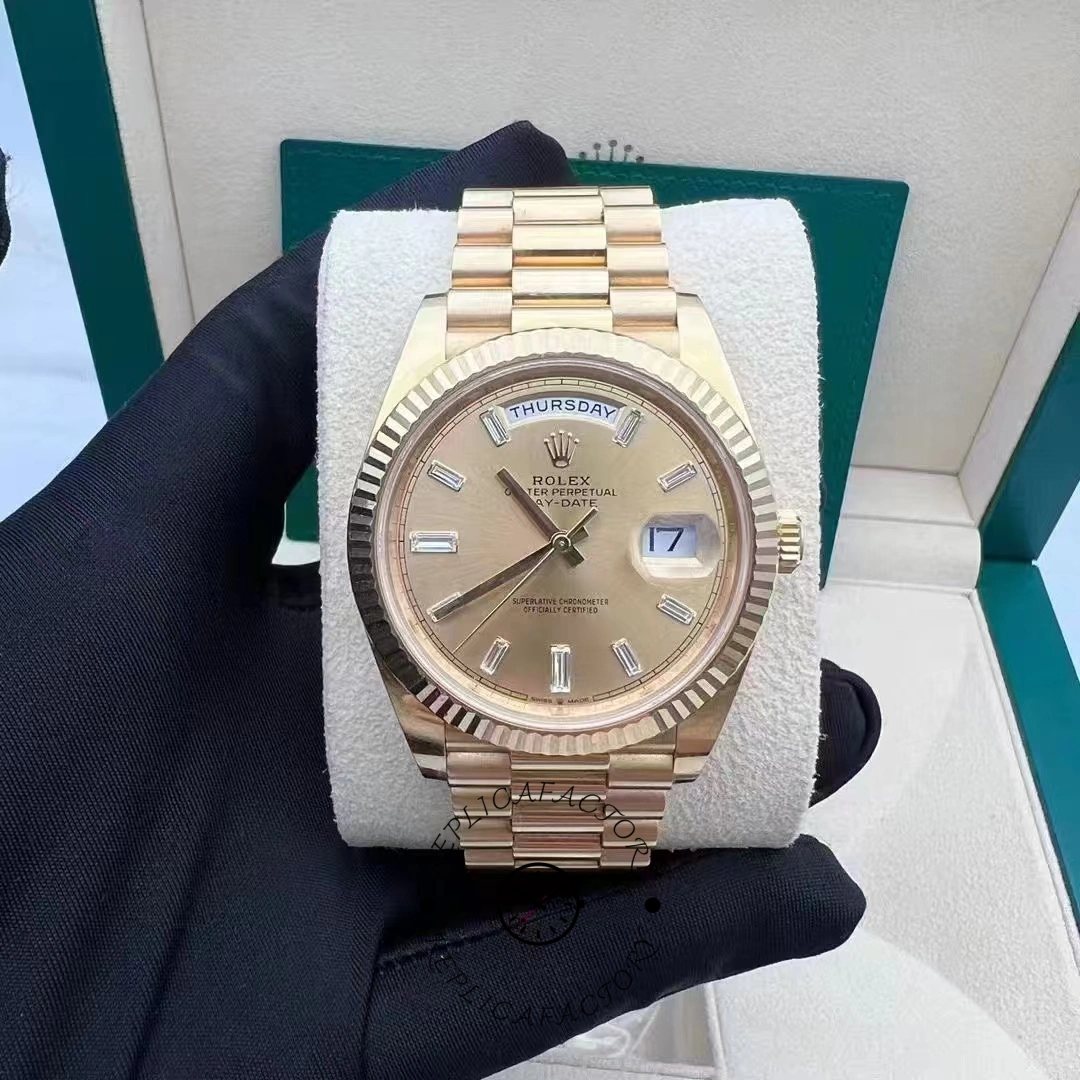 Rolex Day-Date 40 m228238-0005 used after 3 years, with natural wear and champagne dial.